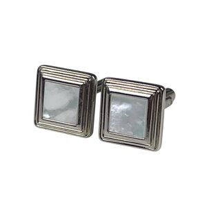 Chaps Ralph Lauren Silvertone Square Mother of Pearl Inlay Cufflinks Wedding